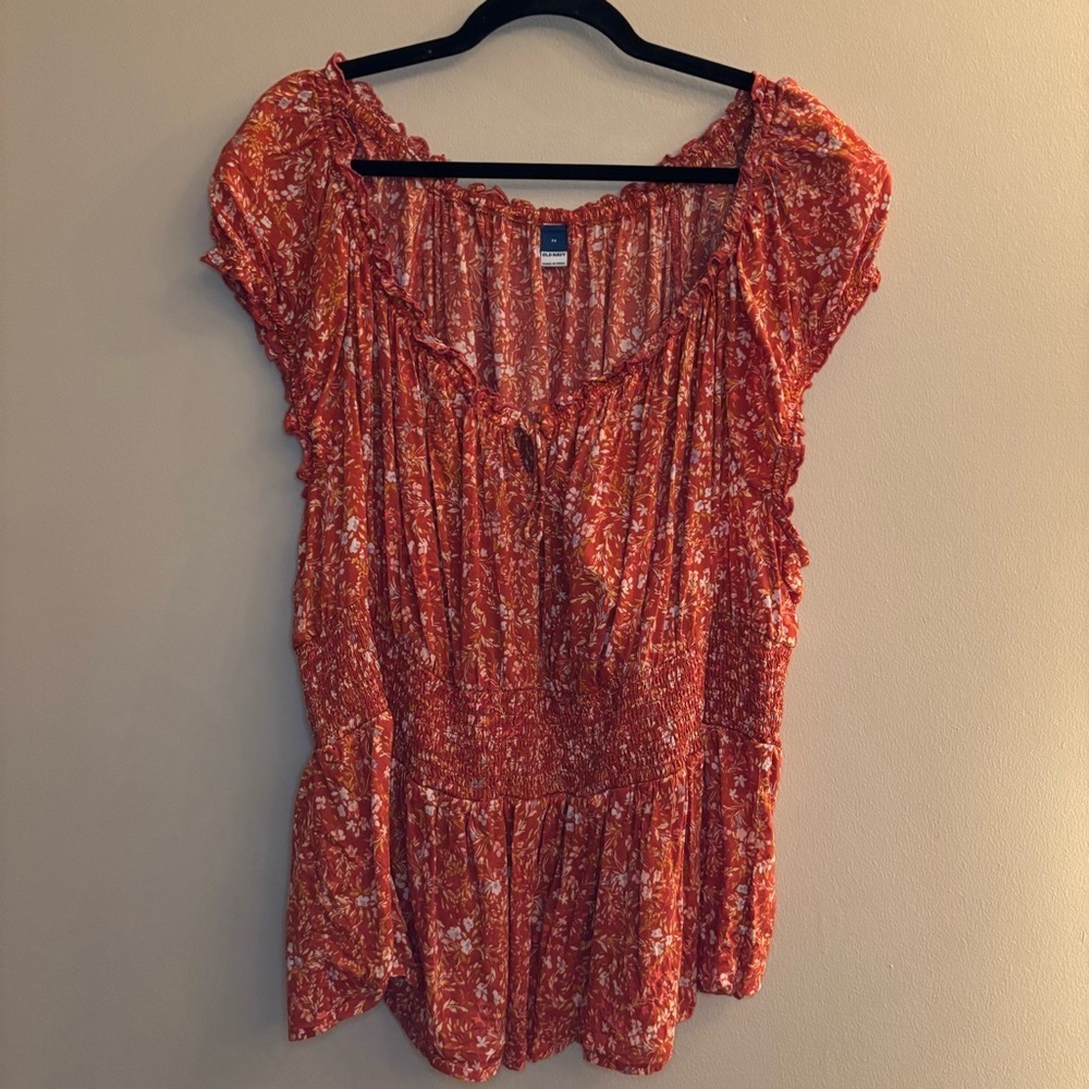 Old Navy Women’s Orange Floral-Print Smocked Peplum Blouse Size 3X